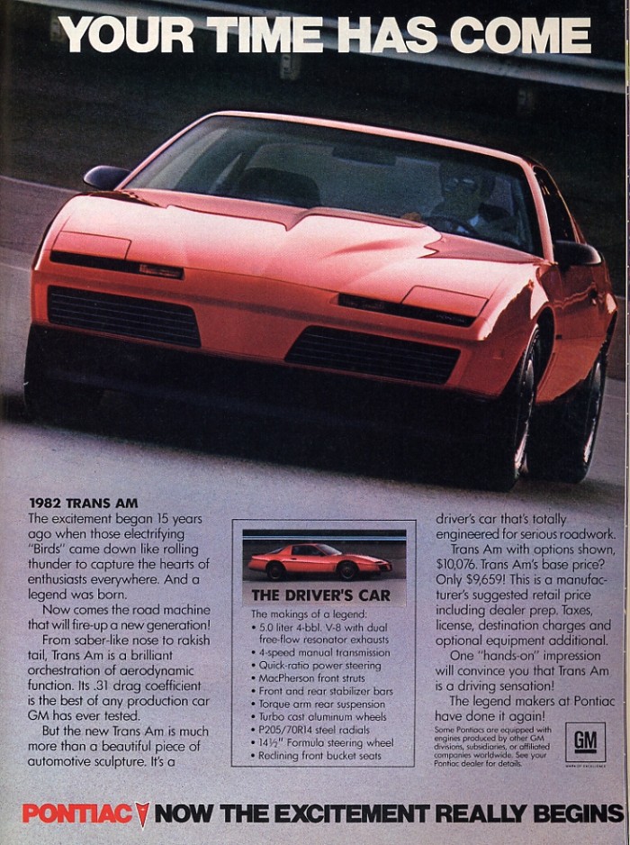 1982 Pontiac Firebird Trans Am ad