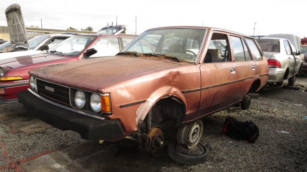 08 - 1980 Toyota Corolla wagon in California junkyard - photo by Murilee Martin