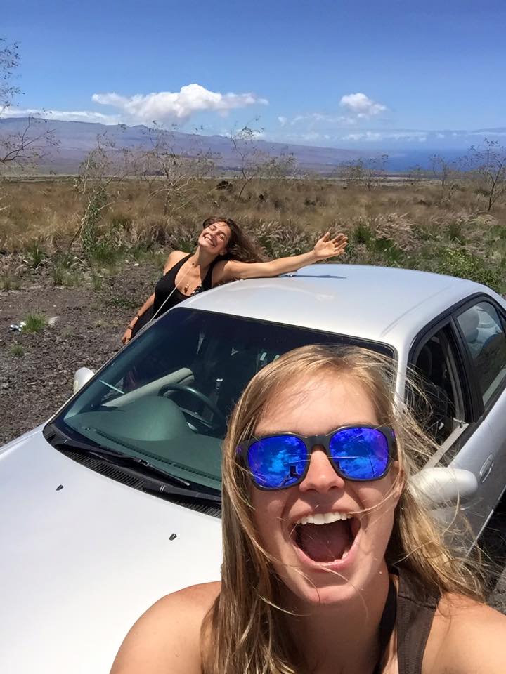 Aliza McKeigue and her friend Claire rejoice with the 2001 Toyota Corolla, Image: Claire Brennan